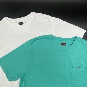 Greg Norman‎ Shirt Lot Mens XL White Teal Pocket T-Shirt Shark Logo Golf Cotton